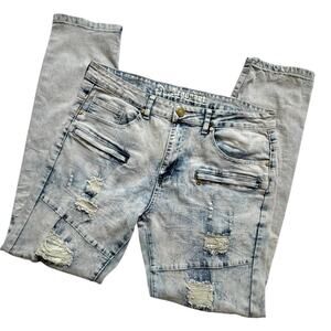 Argonaut Nation Men’s 34x32 Distressed Moto Jeans Slim Fit Light Wash Stretch